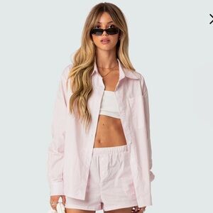 Edikted Pinstripe Oversize Button-Up Blouse S